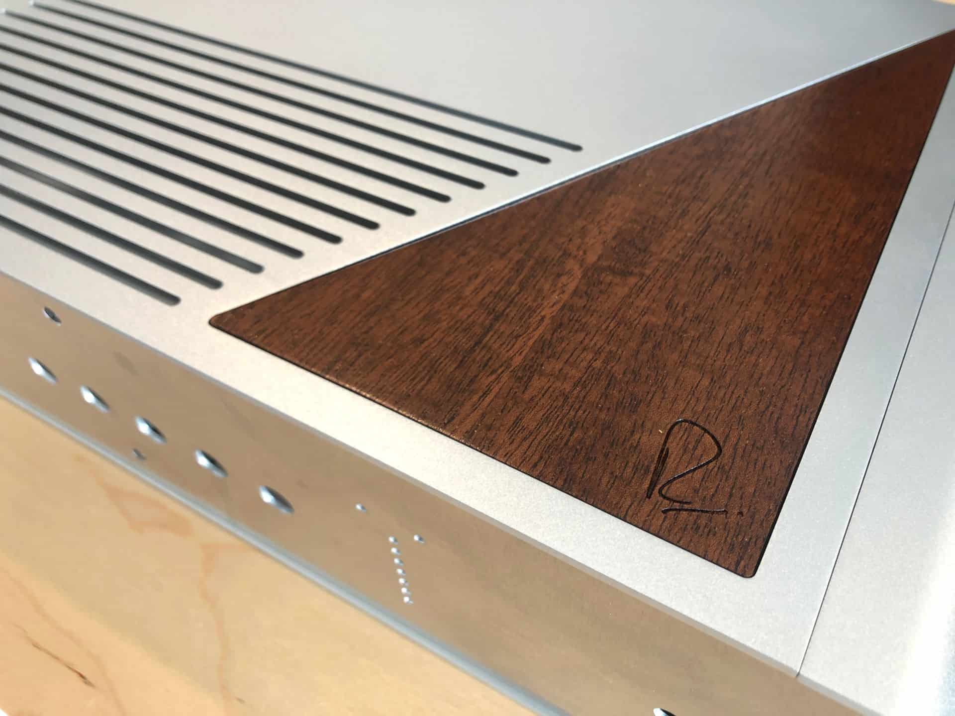 Close up of the wood insert on the Rupert Neve Design DAC