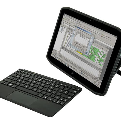 Front view of the Motion Computing R12 keyboard and stand