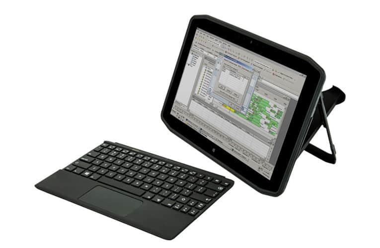 Front view of the Motion Computing R12 keyboard and stand